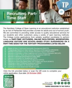 NAMCOL is hiring part-time staff for tertiary programs!
