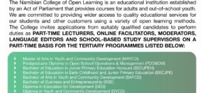 NAMCOL is hiring part-time staff for tertiary programs!
