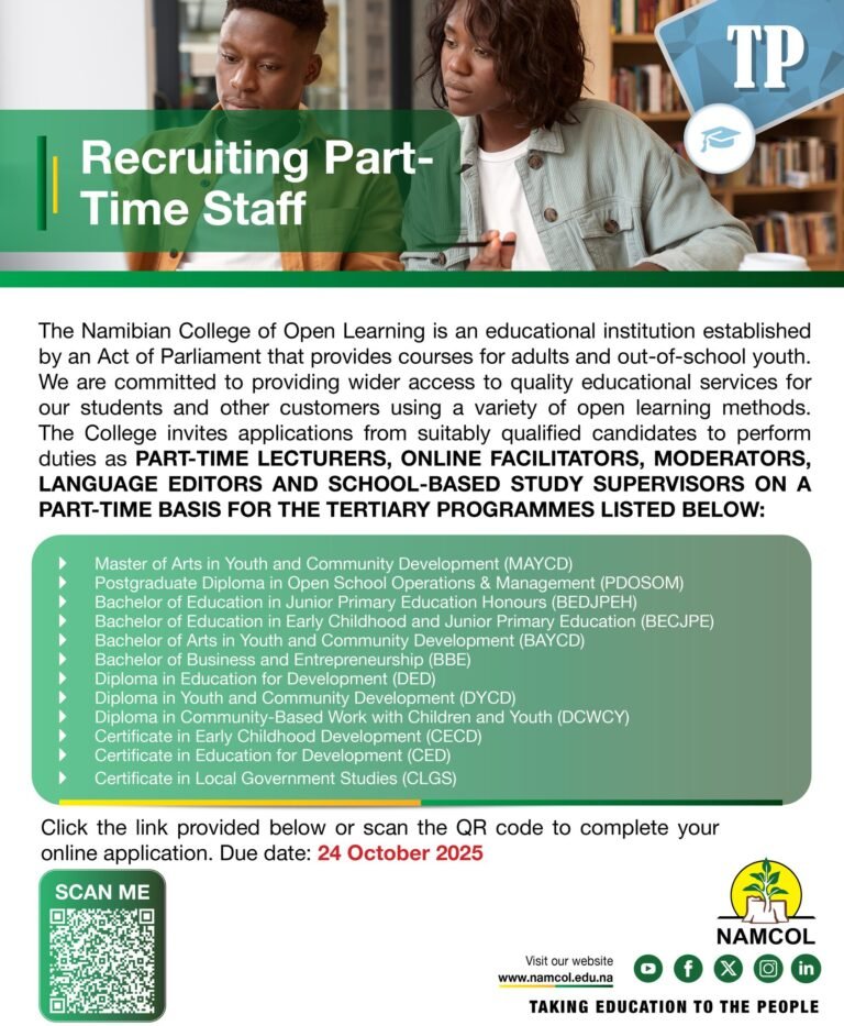 NAMCOL is hiring part-time staff for tertiary programs!